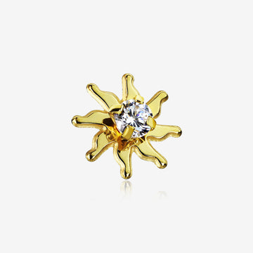 Golden Blazing Sun Sparkle Dermal Anchor Top-Clear Gem